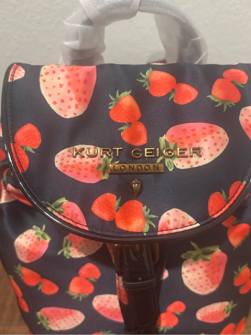 Kurt Geiger Navy Backpack with Red Strawberry Print - Picture 9 of 10
